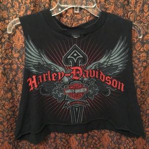 Black Tee crop top Vintage Harley Davidson